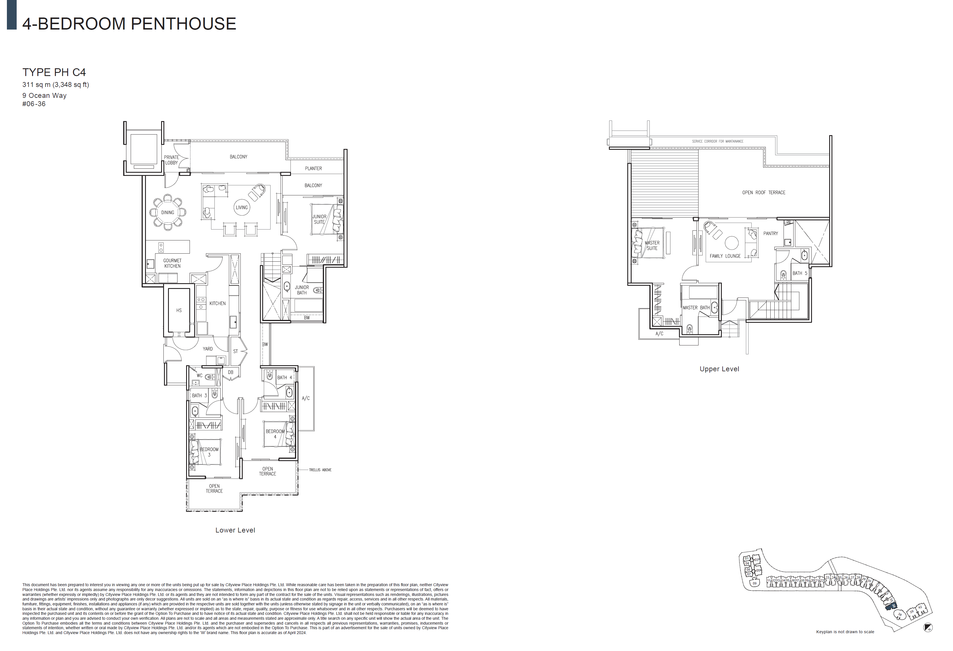 Floor plan of The Residences At W Singapore Sentosa Cove type Penthouse, Penthouse, 3,348 sq ft